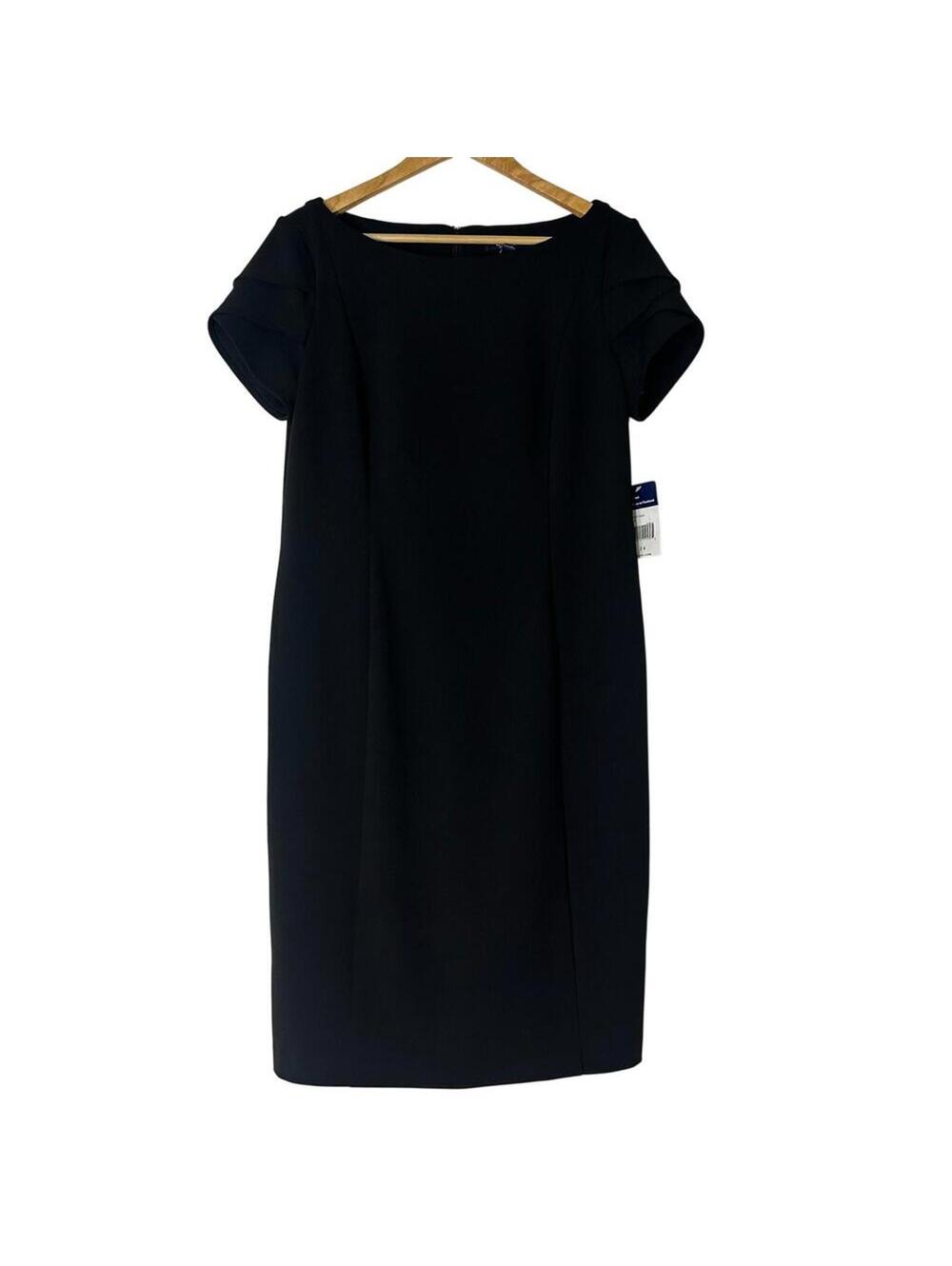 NWT Chaps Black Short Sleeve Sheath Dress 14 Classic Work Career Knee Length Zip